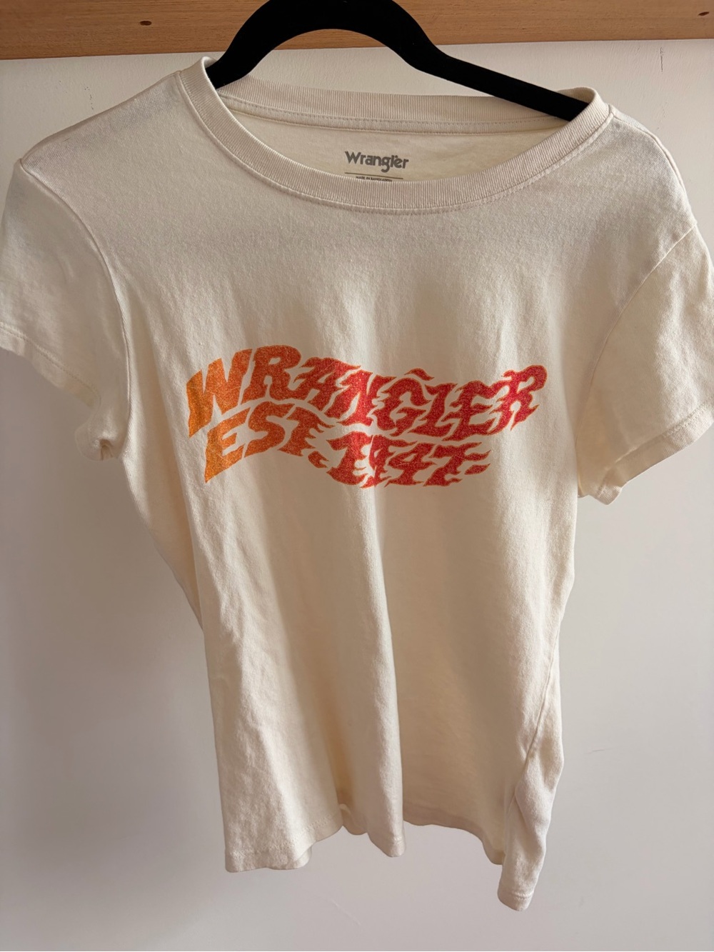 Wrangler Cream Short-Sleeve Tee with Orange and Red Graphic